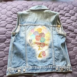 ONE OF A KIND Hand Painted "Bloomer" Gap Jean Vest Size Small